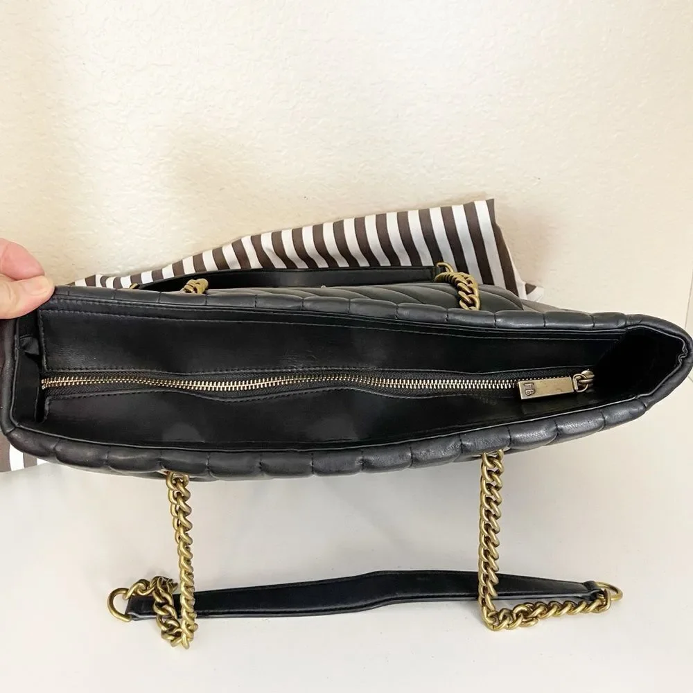 Henri Bendel Black Quilted Laptop Bag with chain handles